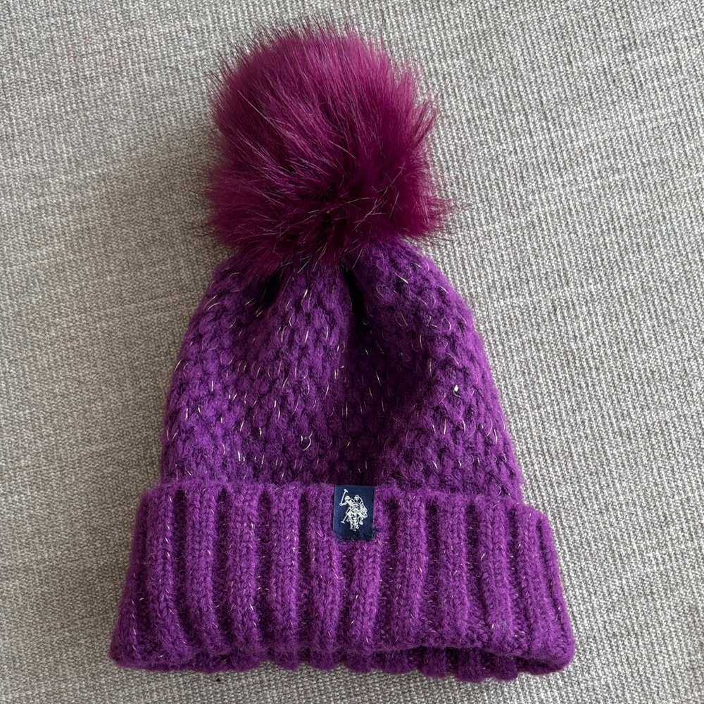 U.S. Polo Assn. Purple Beanie with Pom-Pom
